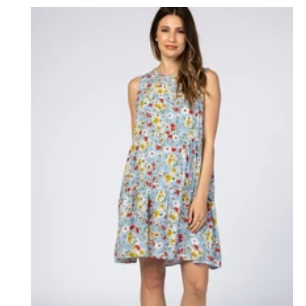 Blue Floral Tiered Maternity Dress - Pink Blush